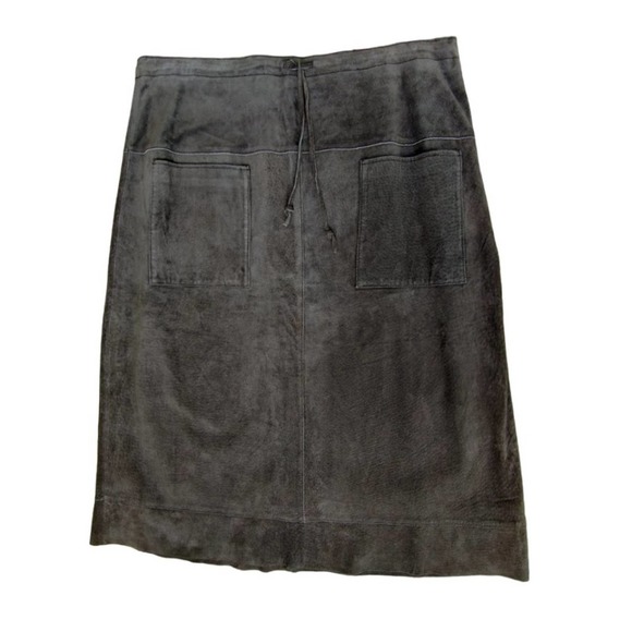 Massini genuine Leather Suede Brown Midi Rustic Washable Skirt Size 14 - Picture 1 of 13